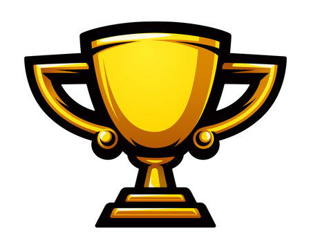 Champions golden cup icon. Symbol of victory. Reward, prize. Sports trophy logo, emblem, badge.