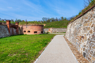 Fototapeta na wymiar Defensive walls of the Prussian fort. one of the largest fortification systems in europe. Fortress of Nysa
