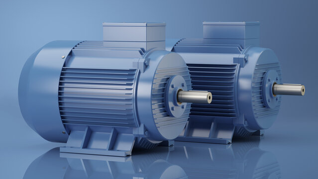 Two blue electric motor, 3D illustration