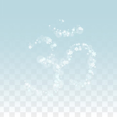 Christmas Vector Background with Falling Snowflakes Isolated on Transparent Background. Realistic Snow Sparkle Pattern. Snowfall Overlay Print. Winter Sky. Realistic Snow. Happy Christmas, New Year.
