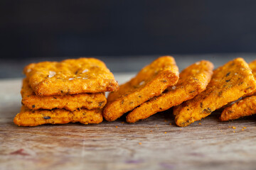 delicious crispy rectangular cookies made of wheat flour and dried tomatoes
