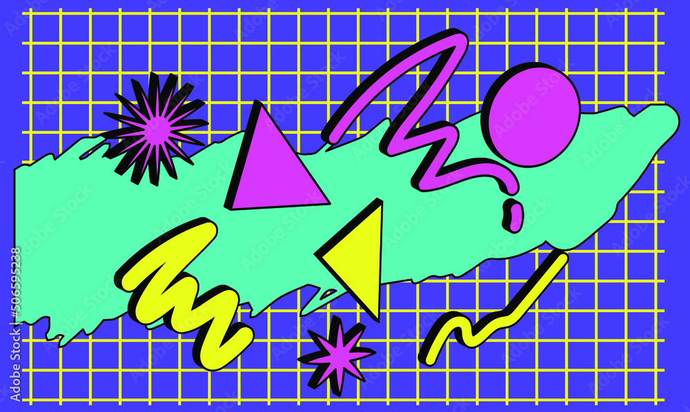 Aufkleber abstract geometric background in 90's like retrowave style. composition of colorful shapes.