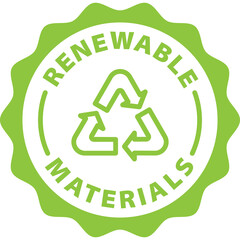 renewable materials green stamp outline badge icon label isolated vector on transparent background