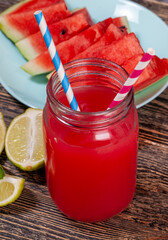 red sweet watermelon juice from ripe watermelon berries