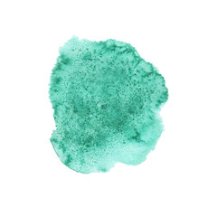 Abstract cold green aquamarine color watercolor stain isolated. Watercolor hand drawn texture for backgrounds, banner