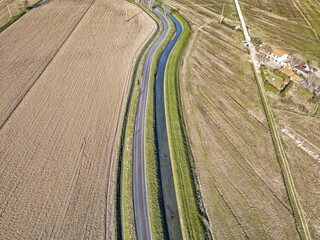 Aerial view of a freshly plowed field ready for planting.