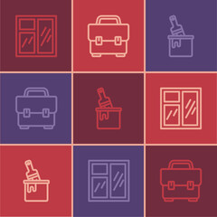 Set line Window in room, Paint bucket with brush and Toolbox icon. Vector