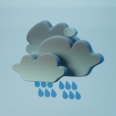 weather forecast icon - cloudy clouds and rain - 3d render illustration