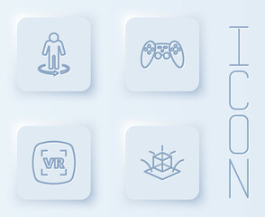 Set line 3d modeling, Gamepad, Virtual reality and . White square button. Vector