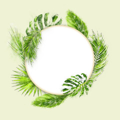Frame with tropic leaves. Tropical Design Layout Template, greeting card