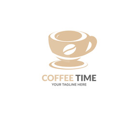 Coffee time, black coffee in white cup with smoke and coffee bean logo design. Coffee lettering in cup, grinder, pot shapes vector design and illustration.
