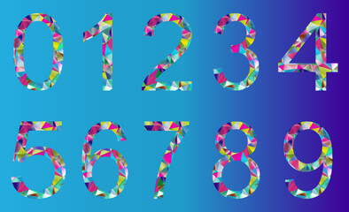 Set of colorful numbers from 0 to 9 on a blue background