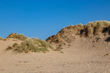 Marram grass covered sand dunes on the Merseyside coast