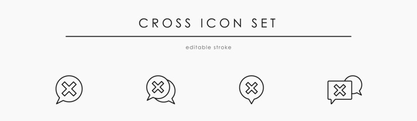 Cross Checkmark set in Speech bubble vector icon. Negative linear vector symbol collection