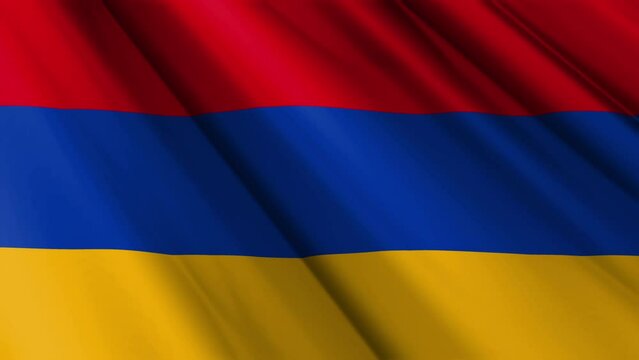 Close up realistic texture fabric textile silk satin flag of Armenia waving fluttering background. National symbol of the country. 21st of September, Happy Day concept. 3D animation 1080p Full HD