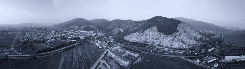Panoramic view of Scopello, Sicily, aerial view in blak and white.