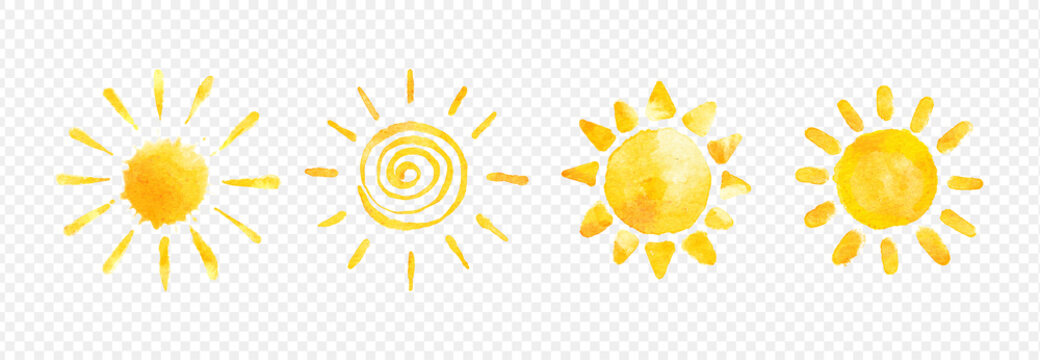 Set of sun spread icon watercolor. Vector illustration