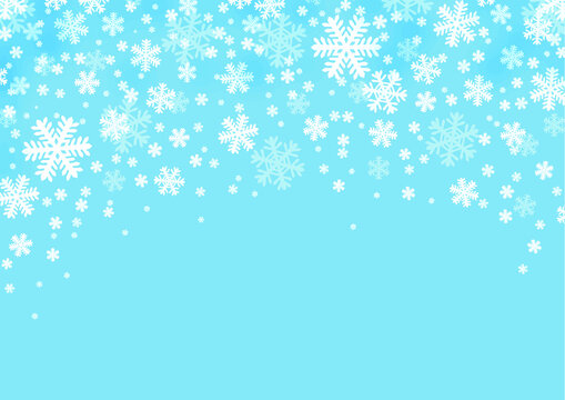 Falling snowflakes on blue background. Christmas snow. Vector illustration. Falling snowflakes