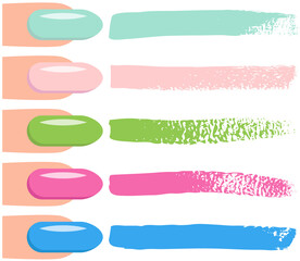 Obraz premium Set of different abstract smears and prints. Seamless pattern for creating style near manicured fingers. Decoration template, brush strokes for design styling. Acrylic art painted textured stripes