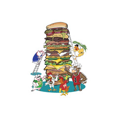 Farm Animals Building a Hamburger t shirt design