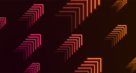 Bright orange purple abstract neon arrows tech design. Futuristic laser sci-fi vector background