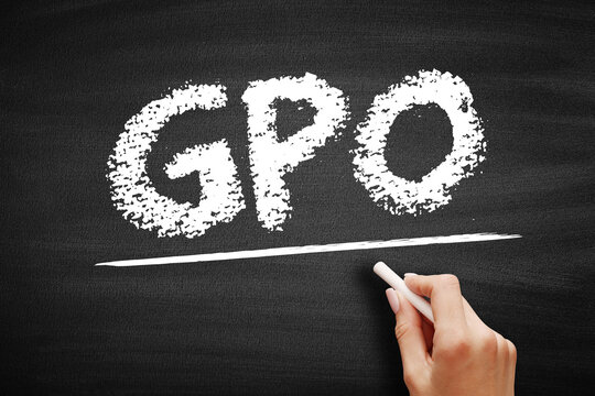 GPO Group Purchasing Organization - entity that is created to leverage the purchasing power of a group of businesses to obtain discounts from vendors, acronym text on blackboard