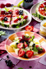 Fresh watermelon pizza salad with feta cheese