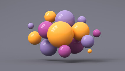 Cloud of colorful spheres. 3d rendering. Abstraction.