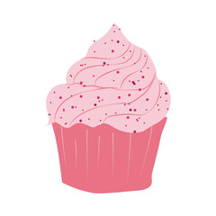 Illustration of a cupcake  on a white background. Vector illustration. Postcard