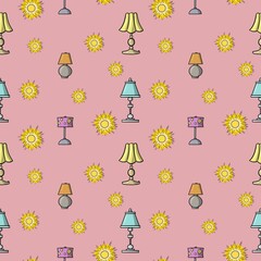 Pink print, Table lamps with multicolored lampshades, seamless square pattern