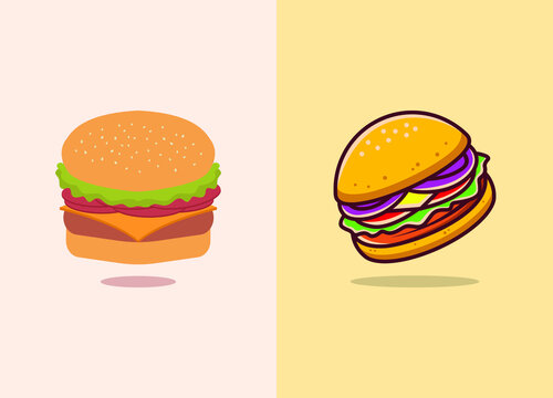 Burger cartoon vector. Fast food cartoon element illustration. Flat of fast food vector isolated. Breakfast food collection. Eps 10.