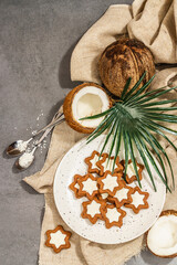 Gluten-free and lactose-free coconut cookies. Homemade healthy pastries, vegan lifestyle