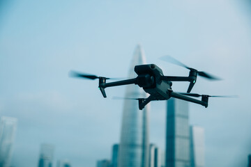 Flying Drone in modern city