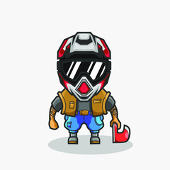 Cute motocross biker rider character illustration. Simple cartoon vector design. 
