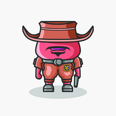 Cute tomato cowboy sheriff character illustration. Simple plant cartoon vector design. 
