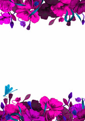 Flower frame for brochure or card. floral template with flowers, leaves and butterfly. 