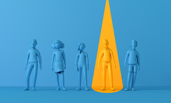 A Person Standing Out From The Crowd. Business Opportunity Concept. 3D Rendering