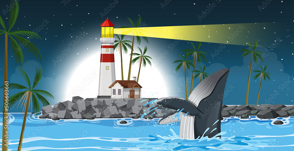 Wall mural Lighthouse at night scene