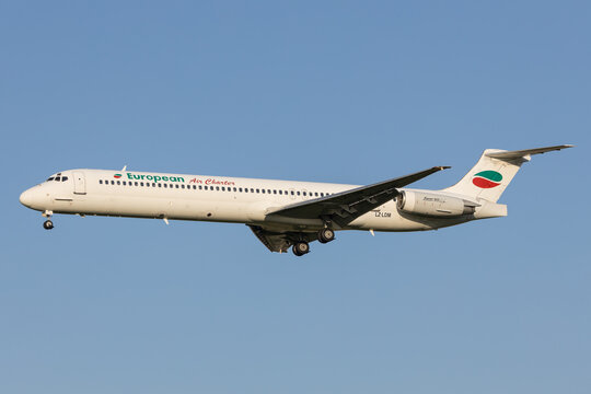 An European Air Charter MD80 aircraft landing in Graz after a charter flight from Greece