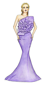 Fashion Model in a Purple Evening Gown
