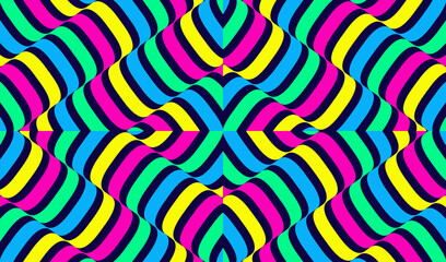 Pattern with optical illusion. Simple graphic design. Abstract dynamic template with wavy curved ribbons. 3d vector illustration for banner, flyer, poster, cover or brochure.