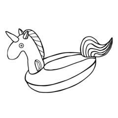 Inflatable unicorn circle isolated on a white background.Vector doodle illustration.Can be used in summer designs.