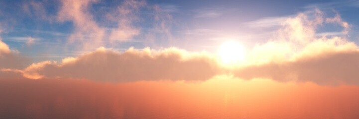 Naklejka na ściany i meble Beautiful clouds, cloudy landscape at sunset, clouds in the rays of light, 3d rendering