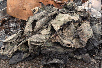 Burnt part of the clothes of the Russian tank crew