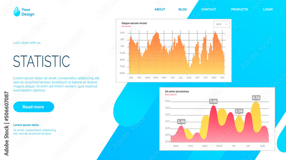 Poster infographic chart vector template. annual statistics curve graph design. market data diagrams. graph