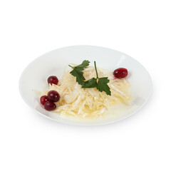 Fresh salad starter simple food on white plate isolated