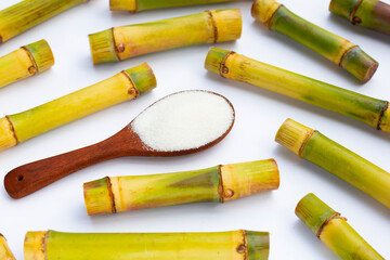 Fototapeta premium Sugar with sugar cane on white background.