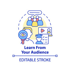 Learn from your audience concept icon. Customers opinion. People first mindset abstract idea thin line illustration. Isolated outline drawing. Editable stroke. Arial, Myriad Pro-Bold fonts used