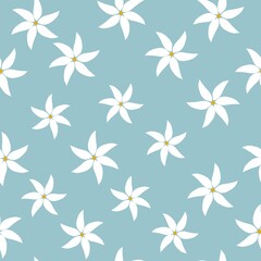 Simple vintage pattern. white flowers . Light blue background. Fashionable print for textiles, wallpaper and packaging.