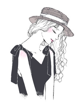 リゾートを楽しむ女性のイラスト